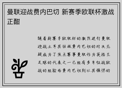 曼联迎战费内巴切 新赛季欧联杯激战正酣 曼联迎战费内巴切 新赛季欧联杯激战正酣